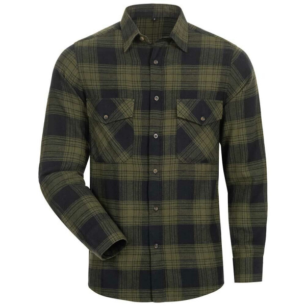 Flanell Hemd Flanellhemd Holzfäller Hemd Baumwolle Karohemd Arbeitshemd L 1711 - oliv/schwarz kariert